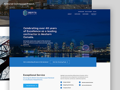 Berts Electric homepage design clean corporate electrician grid minimal web design website
