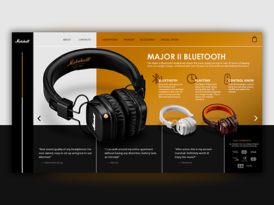 Website for Marshall headphones dark design headphones idea marshall online product site site design ui ux web website