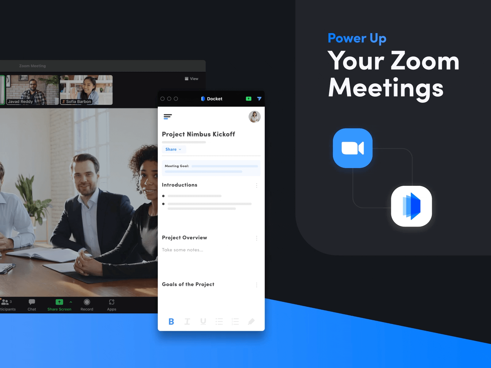 Docket | Zoom App Lauch Partner after effects animation app design calendar chat figma loop lottie meetings notes ui video video call video chat video conference zoom zoom app zoom call zoom video