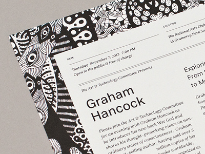 Graham Hancock Invite for the National Arts Club