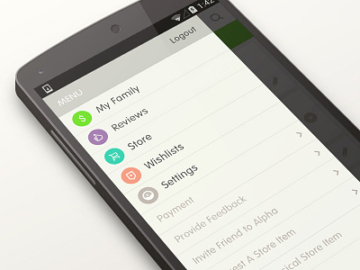 Menu for Android app I just finished mobile nexus 5 ui