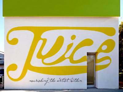 Juice Mural art studio cartoony fun juice lettering mural paint quirky type