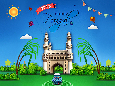 Happy Pongal 2018 charminar festival happy hyderabad illustration indian pongal