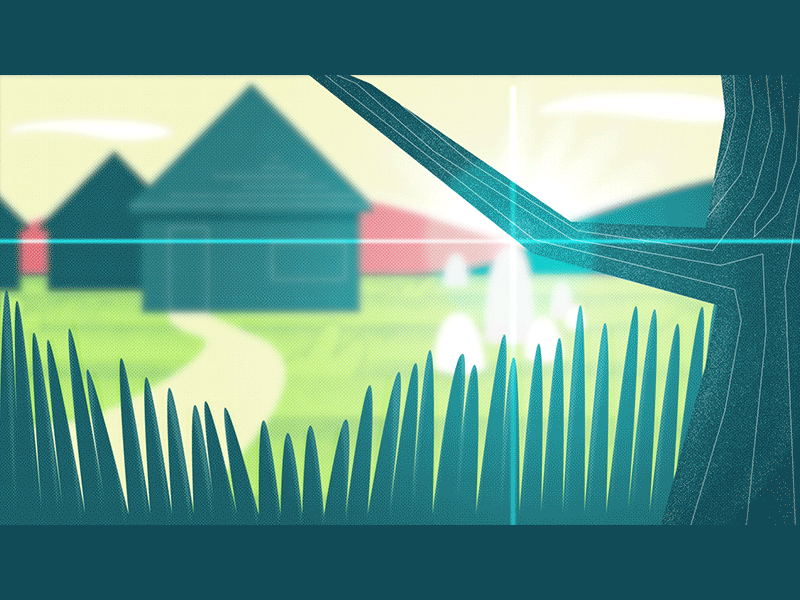 Focus 2d animation gif tree field house grass green dof depth focus