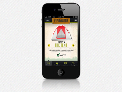 Field Guide App Concept app camping checklist cmoiseve comp design experience iphone user ux
