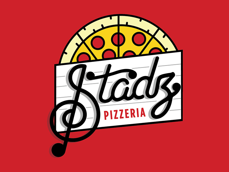 Stadz Pizzeria Logo illustration vector sheet music pizza monoline logo treble clef music notes
