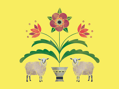 Old Friends Woolens Logo antique floral flower illustration leaves line art sheep texture vase