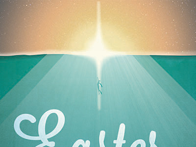 Easter Poster Detail2 baptism church cross depth easter grain grunge lavendaria man miso poster sky sunrise swimming water