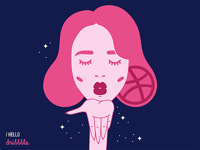 Hello Dribblers - First Shot blowing kiss graphic illustration woman