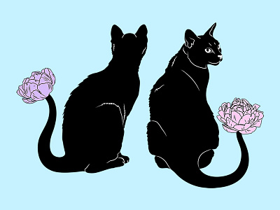 Flower Cats illustration surreal vector