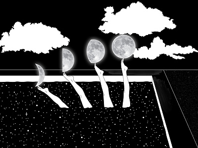 Bain De Minuit black and white illustration surreal vector