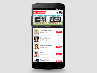 Vodafone Yu - Contact list app flat messaging ui