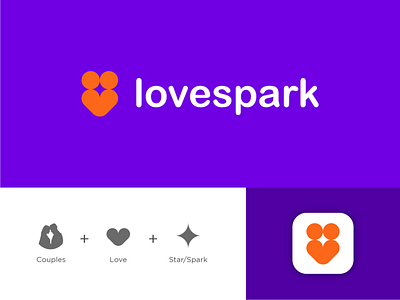 Lovespark branding cleverlogo couples logo couples mark identity logo logo mark love app logo love logo love mark lovespark logo mark spark logo spark logomark symbol