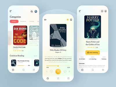 Audio Book App android application audio app audio book app book app book reading app books creative ios mobile mobile app playing app product reading app ui ux