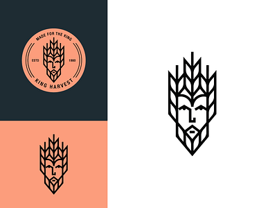 King Harvest badge design badge logo baker bakery crown logo crown mark face logo harvest harvest logo illustration king logo king mark line art wheat