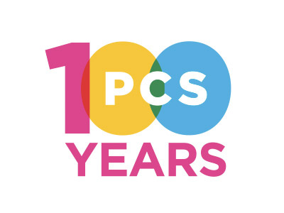 PCS 100 100 year 100 years 100years celebration centennial colors identity logo new york new york city newyork nyc pcs professional childrens school professionalchildrensschool school transparency typography