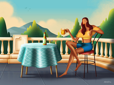 That Moment :) almatho alone beer bottle character character design chilling colours girl girl character illustration modern nature solitude vector visual woman woman illustration