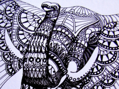 Zentangle elephant art black doodle elephant hand drawn handmade illustration ink pattern tattoo white zentangle