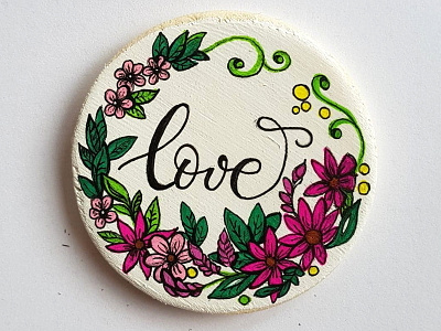 Love on wood slice artist calligraphy flower hand drawn letter sketch summer