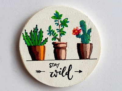 Stay Wild artist cactus colors geometric art geometry hand drawn paint sketch summer wooden jewelry
