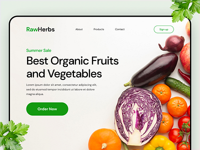 Online fruits and Vegetables app branding design flat lan landing page ui ux website