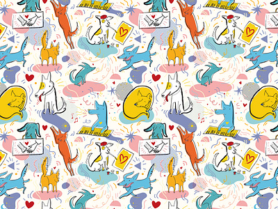 Happy dogs. Seamless pattern character design dog fabric pattern hand drawn illustration kids puppy seamless pattern vector