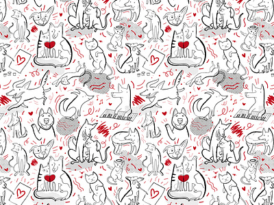 Happy friends. Seamless pattern background cat design dog graphics illustration line art memphis seamless pattern texture vector vector art