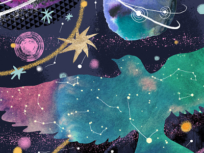 Cosmic birds. Art kit. Premade compositions