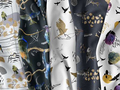 Cosmic birds. Seamless patterns.