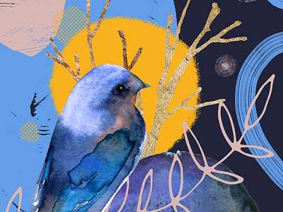 Cosmic bird. Collage background birds branding collage art design digital art digital illustration graphic design illustration illustration art nature watercolor