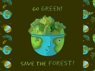 Poster with Earth. Save the forest! character digital illustration eco ecology forest illustration nature protection rally save nature vector