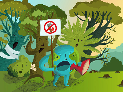 Eco rally! Save forests and trees! cartoon character digital illustration earth eco ecology forest go green illustration nature protection rally save tree vector