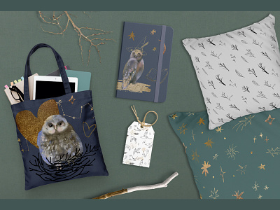 Set with Magic Owls branding design digital illustration for kids illustration magic nature owl owls