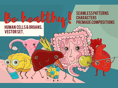 BE HEALTHY! background biology design digital illustration education human illustration kids organs vector vector illustration