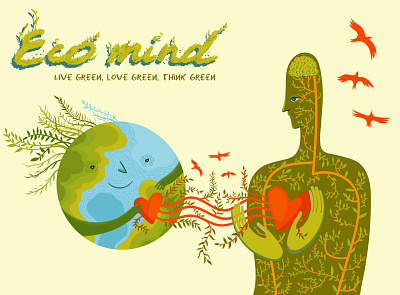 In love with planet banner earth eco mind ecological editorial illustration green human illustration nature planet vector