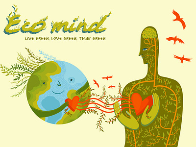 In love with planet banner earth eco mind ecological editorial illustration green human illustration nature planet vector