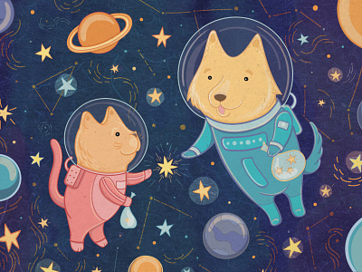 I'll give you a star astronaut cat character childish childrens illustration cosmic cute animals dog illustration friendship illustraion space stars vector vector illustration