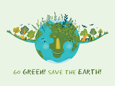 Go green! animals character design childrens illustration climatechange digital earth earth day ecology emoji green greenpeace illustration nature planet earth poster protection save sticker vector illustration vectors