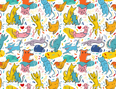 Happy friends. Seamless pattern cats character dog illustration dogs hand drawn illustraion illustrator pattern pattern design seamless stickerpack stickers vector vector illustration
