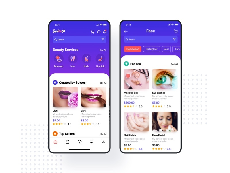 Sploosh application ui makeup artist services service app consumers app design makeup vendors beauty product app design ui ios