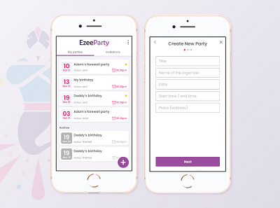 Party app app application calendar crate design form party ui ux vector