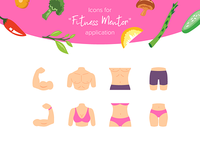 Body Parts icons. Fitness mentor app app application body color design fitness icons parts