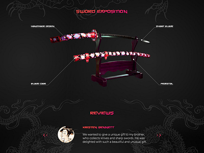 Katana sword shop sword exposition & reviews blade card concept design exposition japanese katana landingpage reviews sword website