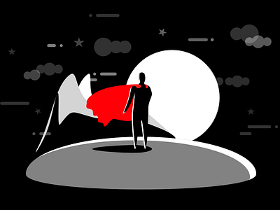 Hero 2d art cape cloak cloud hero man moon mountain shadow star