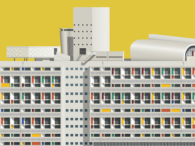 Unite d’habitation by Le Corbusier, architecture illustration