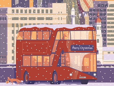 London Bus Christmas Scene Cityscape architecture cartoon christmas city cityscape design illustration landscape london transport winter xmas