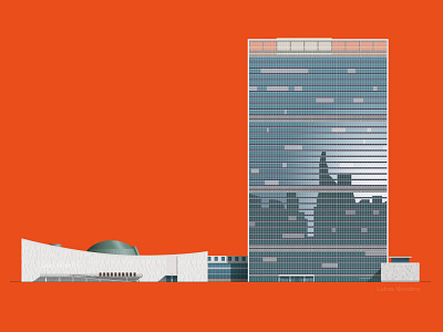 United Nations New York HQ architecture illustration