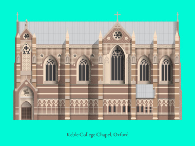 Architecture Illustration of Oxford Keble College architecture blueprint cathedral chapel church college elevation illustration keble keble college oxford