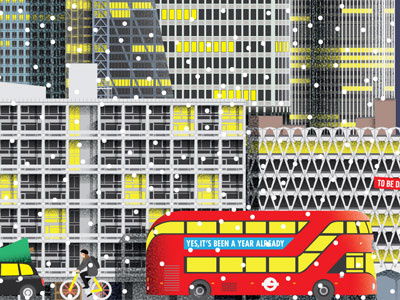London cityscape architecture brutalist bus christmas cityscape cyclist illustration london skyline skyscrapers snow