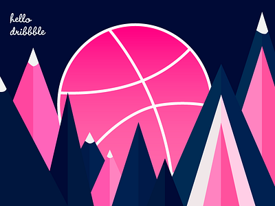 Hello Dribbble dark debut dribbble first shot follow hello illustration invite moon mountains thanks vector